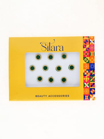 Bindis with Zari Border in Green color - D311