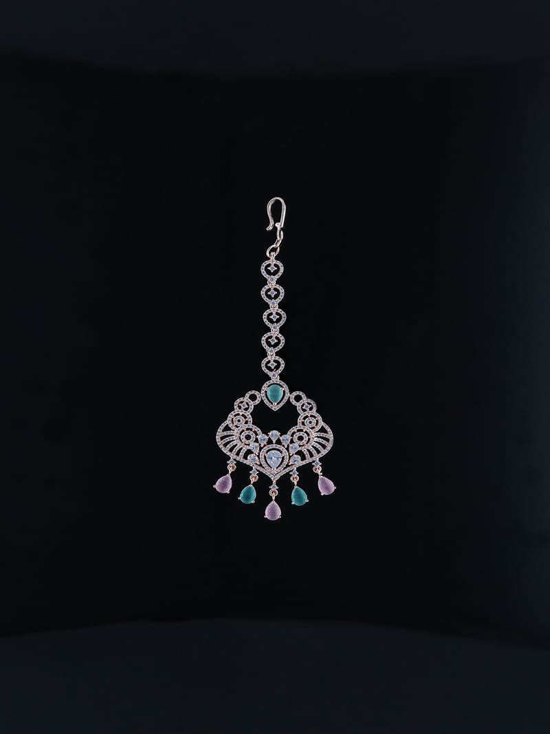 AD / CZ Maang Tikka in Pink & Mint color - MT0011