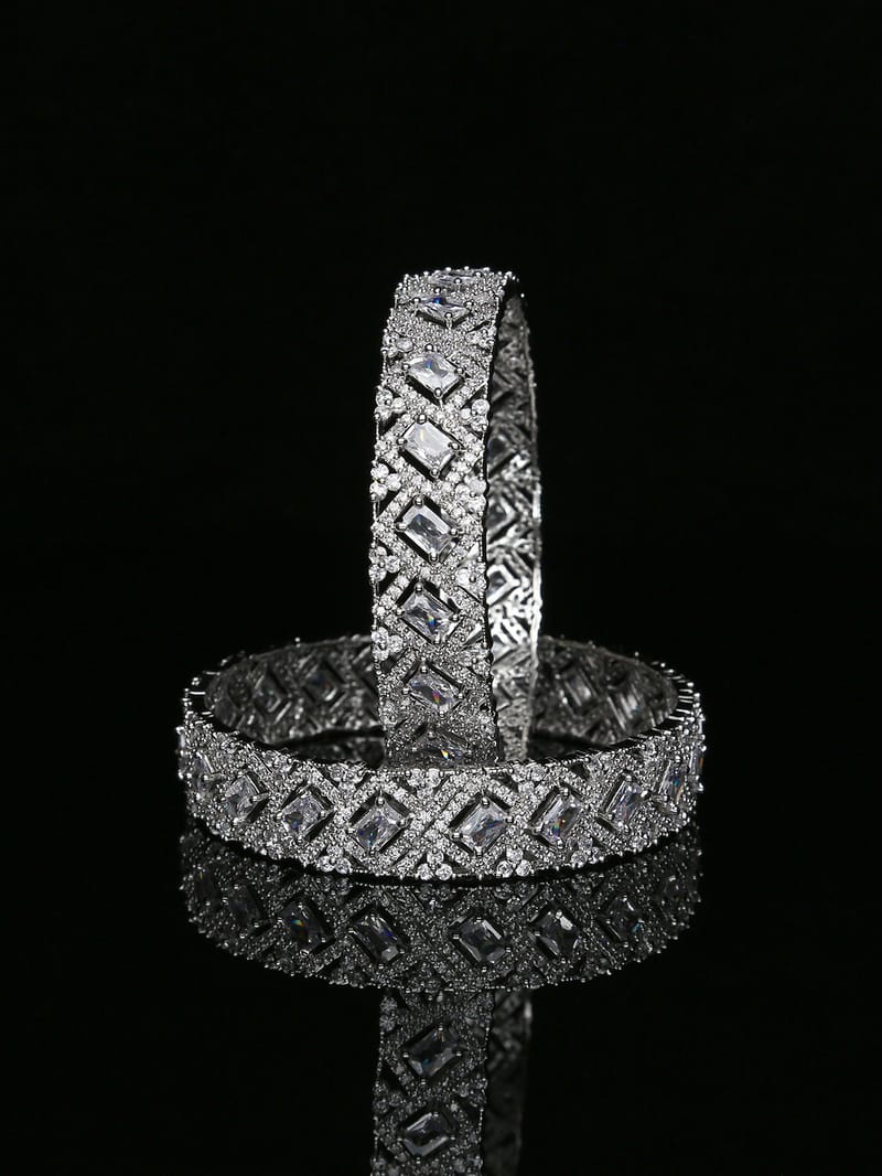 AD / CZ Bangles in White color and Silver finish - B0030